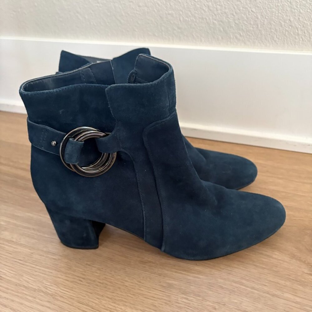 ** Karl Lagerfeld blue suede booties Buckle side zip Size 9